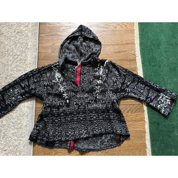 Free People Womens S Bohemian Fall Winter Scoop Neck Embroidered Sweater Hood Bk - Picture 2 of 9